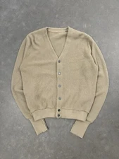 Vintage Cardigan Sweater Size Large Tan True Thrashed Old 1960s-1970s