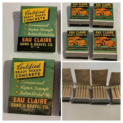 #ad Vtg Matchbook Lot EAU CLAIRE SAND amp; GRAVEL CO. Ready Mix Concrete $19.95