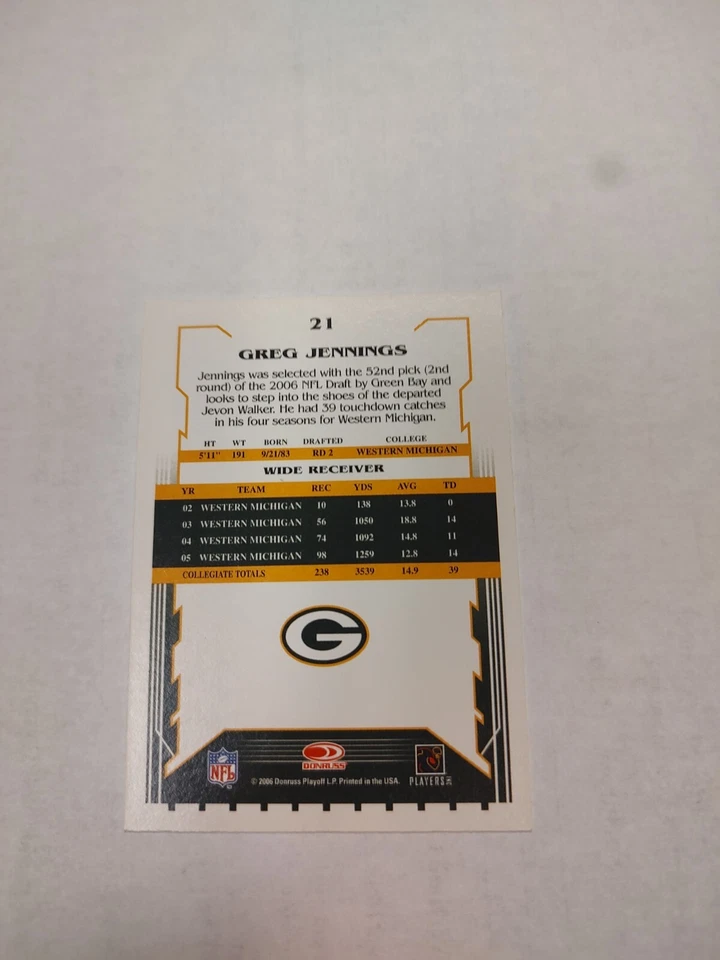 Greg Jennings 2006 Donruss Frito Lay RC #21 Green Bay Packers (PWE) - Image 2 of 2
