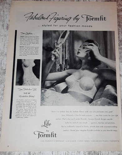 1956 Formfit Vintage Print Ad Bra Brassiere Cuddle Stay Fashion Beauty Mirror BW