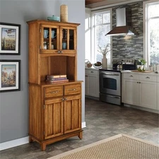 Pemberly Row Wood Buffet  with 2-Door Panel Hutch in Cottage Oak