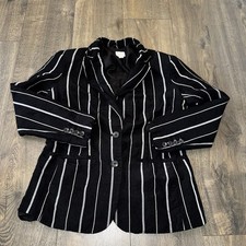 A New Day Women  s Black/ White Stripe 2 Button Blazer Linen Rayon Blend Size 8