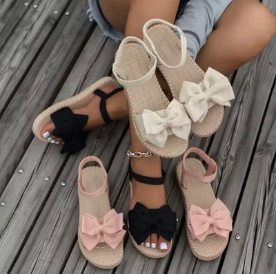 Damen Sandalen Flach Schleife Sommer Riemchen Sandaletten Strand Schuhe Boho