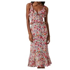 ASTR The Label Floral Ruffle Cutout Dress Pink Red Multi ACDR100906 Womens L