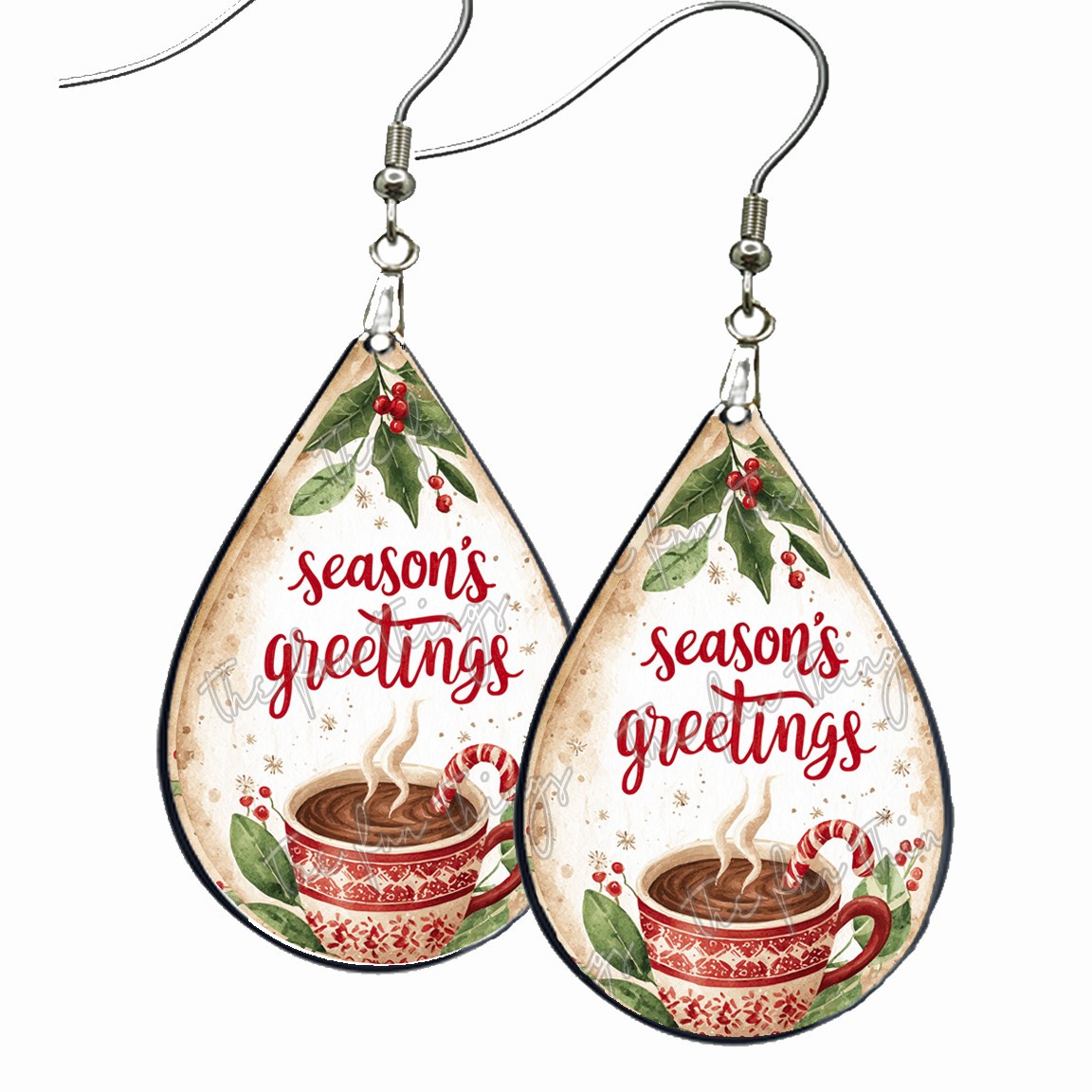 Season's Greetings Earrings Teardrop Dangle Wood Holidays Jewelry & Gifts