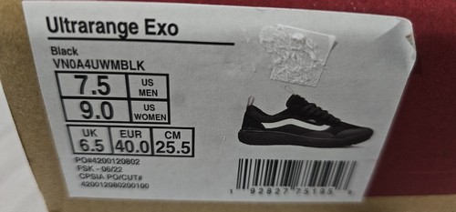 Vans Ultrarange Exo Shoes Black White Men Size 7.5 Women 9 New No Box Top - Picture 7 of 7