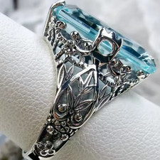 Elegant 925 Silver Stone Sapphire Blue Oval Cut CZ Halo Ring Sz 6-10