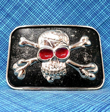 Skull Crossbones Belt Buckle Biker Red Eyes Halloween Cosplay Vtg    .PCB306