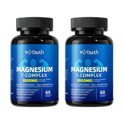 2X Viyouth Magnesium 7 Complex Softgelsules 60 Count Sleep Support Bone Health.