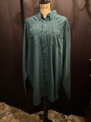 Hank-45 Men s Green Solid Long Sleeve Button-Up Shirt, Point Collar, L