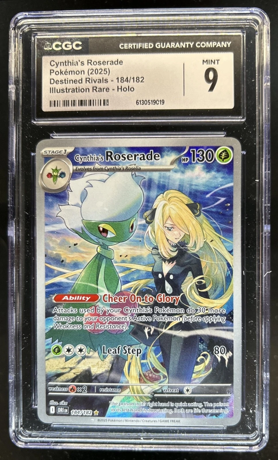 2025 Pokemon Destined Rivals Cynthia's Roserade Illustration Rare #184/182 CGC 9