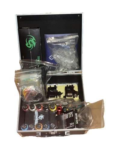 Dragonhawk Tattoo Kit Top Machine Gun Color Ink Power Supply Needle UNTESTED SEE