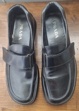 Prada Mens Spazzolato Rois Penny Loafers 10 Black Leather Slip On