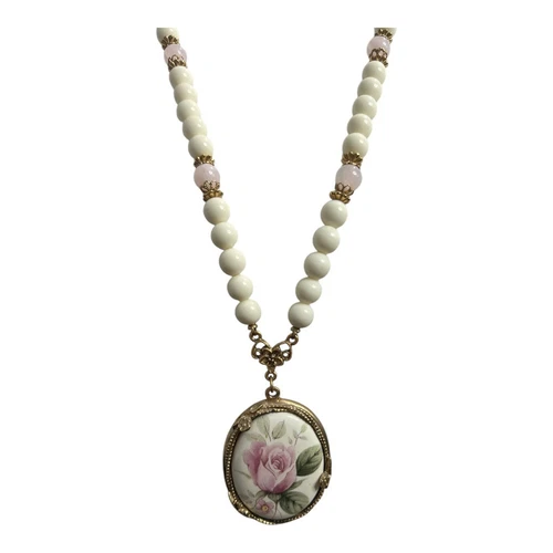 VETEMENTS Collana con ciondolo ovale fiore cristallo viola tono oro rosa 28" 1928