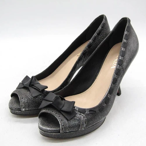 Escarpins PRADA talon ruban cuir noir EU37,5/US7,5 authentiques du Japon