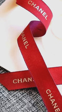 CHANEL RED Iridescent Ribbon SILVER LOGO, Sold By the Yard 
