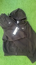 Alo Women's Black Sweatsuit Set Zip Hoodie  Pants M Cotton Blend Athleisure