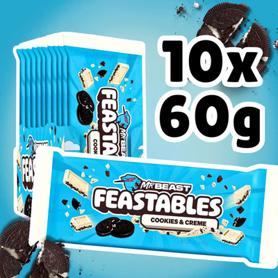 Mr Beast Feastables Cookies & Cream Schokolade   10 Riegel   10×60 g