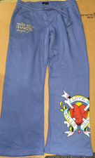 Ed Hardy Women s Blue LOVE KILLS SLOWLY Flare Sweatpants Size LARGE NEW