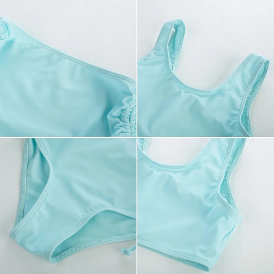 Traje de baño azul claro para niñas manga larga Rushguard lindo traje de baño Tween Daisy... Foto 3 de 4