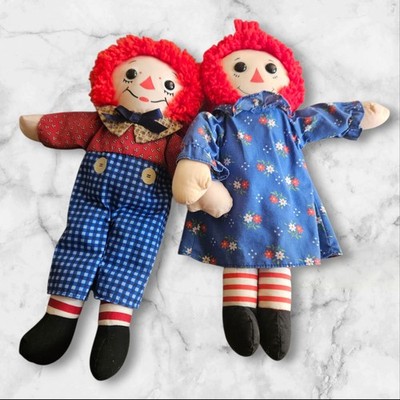Vintage Hasbro Raggedy Ann & Andy Cloth Doll Pair I Love You Tag 12in