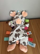 Taggies Baby Cow Lovey Security Blanket Plush Patches Beanie Feet