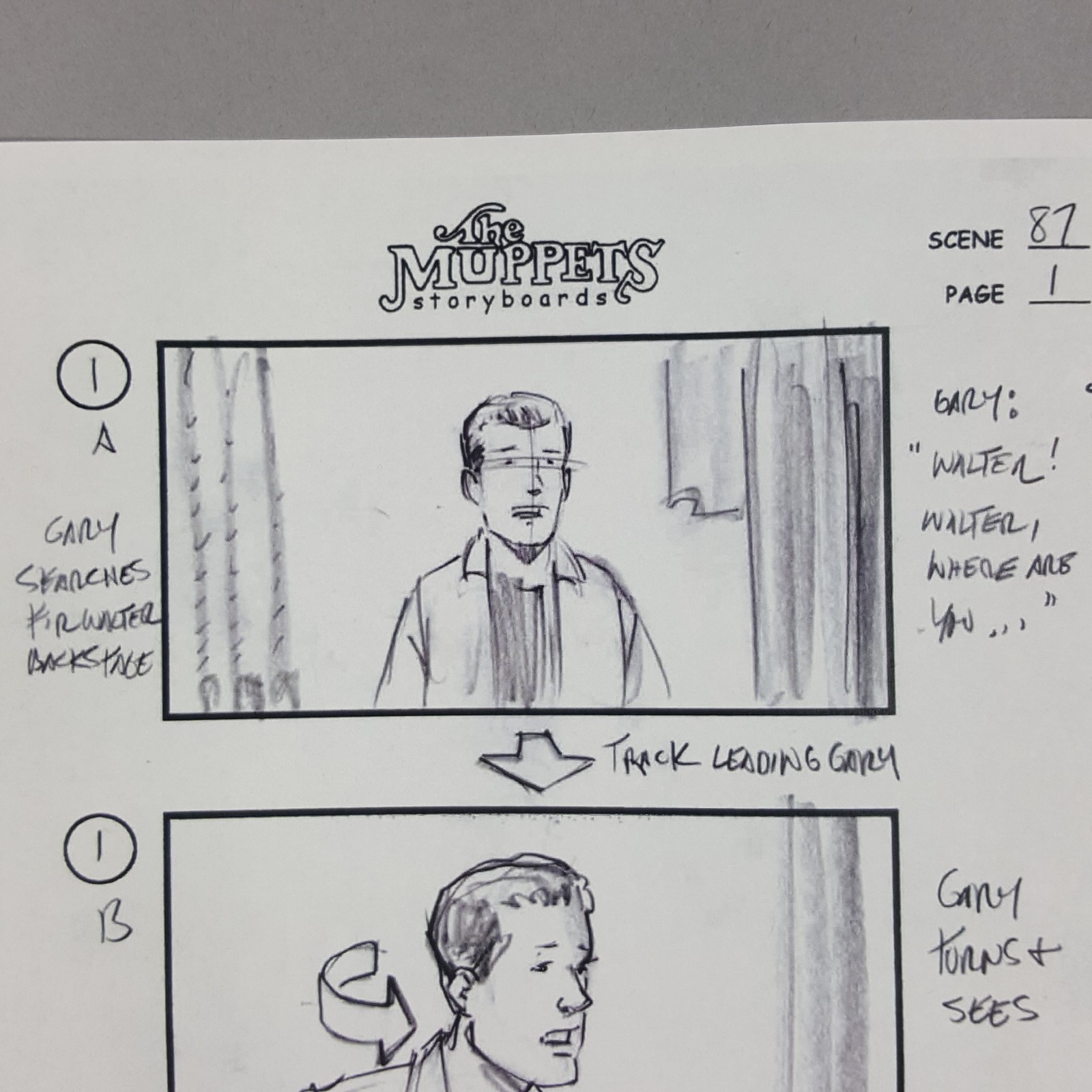 Image 3 of The Muppets (2011) - Production Used Storyboard, Fozzie, Gary Looks Backstage