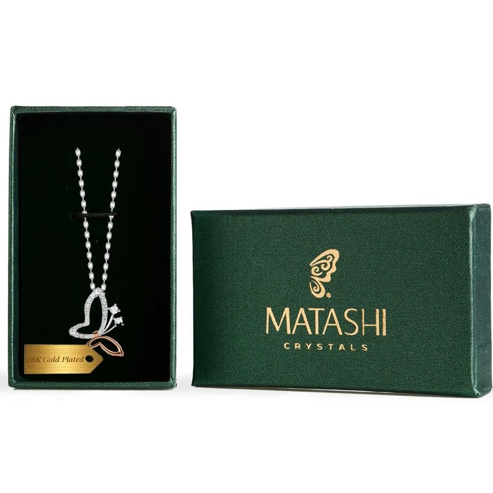 Collar colgante mariposa enchapado en oro blanco y rosa Matashi con cristales transparentes Foto 2 de 4