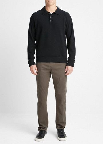 Vince Mens Regular fit Long Sleeve Polo Sweater Large Collared Black Solid