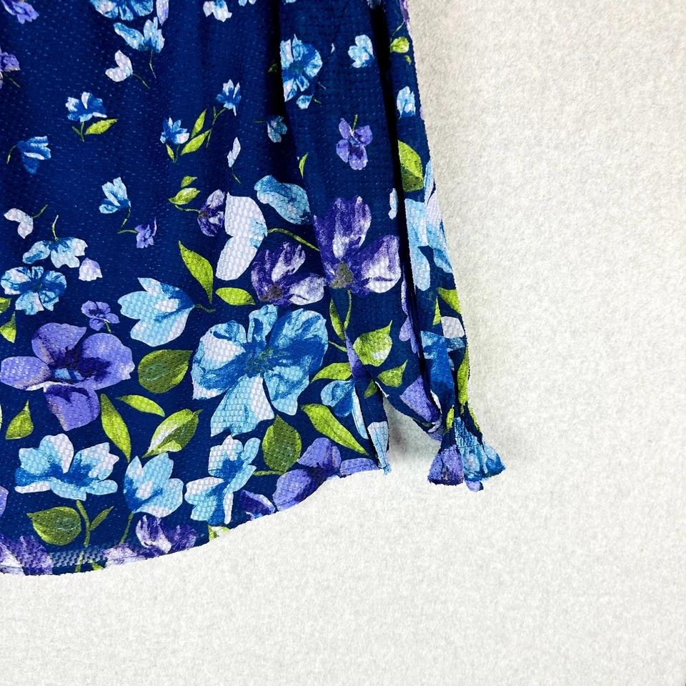 Blusa Blusa Isaac Mizrahi Live Mujer Talla 14 Floral Azul Manga Larga Popover Foto 4 de 4