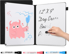 Portable White Board Dry Erase Notebook, 12" X 9" Double Sided Folding Whiteboar