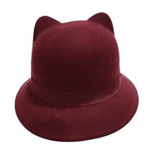 Zara 100% Wool Cat Ear Cloche Hat Burgundy 56cm kawaii coquette parisian Goth