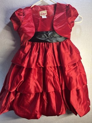 Good Girl Red Satin Fit & Flare Dress w/ Bolero Jacket Girls 4 Formal Party