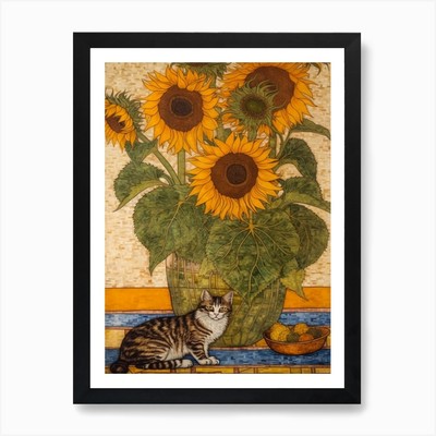 Sonnenblume mit Katze 1 William Morr gerahmtes Wandbild Poster Leinwanddruck Bild