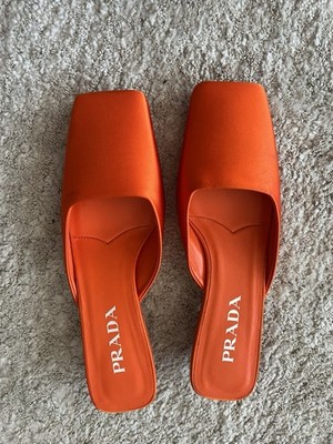 PRADA Modellerie Satin Mules Orange Arancio EU 36/6 US Square Toe