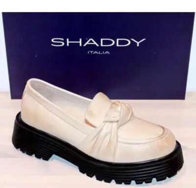    SHADDY ITALIA Leder Plateau Chunky Loafer Mokassin Beige - Neu ! Gr. 38