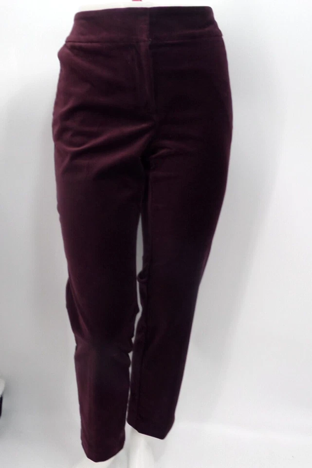 "ANN TAYLOR" BURGUNDY MODERN ANKLE SLIM LEGS VELVET TROUSERS PANTS SIZE: 10 NWT