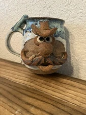 Cowboy Pottery Face Mug Signed