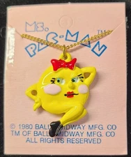 NOS Ms. PAC-MAN Necklace: 1980 Bally/Midway Mfg Co Unpunched Arcade Gaming Vtg