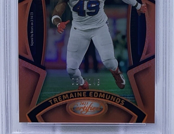 Tremaine Edmunds PSA 9 - 2023 Panini Certified ‘Mirror Orange’ /149 Bills, Bears - Image 3 of 4