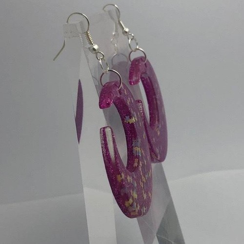 Large crescent moon earrings, Star Glitte , Acrylic Earrings - Picture 31 of 60