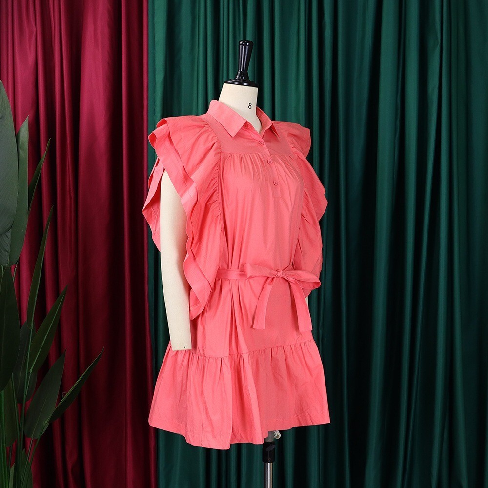 Womens Summer V Neck Ruffle Cap Shift Mini Sundress T-Shirt Dress Casual Dresses