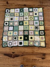 Handmade Crochet Afghan Baby Blanket Green Yellow Throw Granny Square