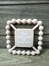 Tunno Tots Pink Rubber Teether “the Future Is Female” Baby Toddler Toy 4”