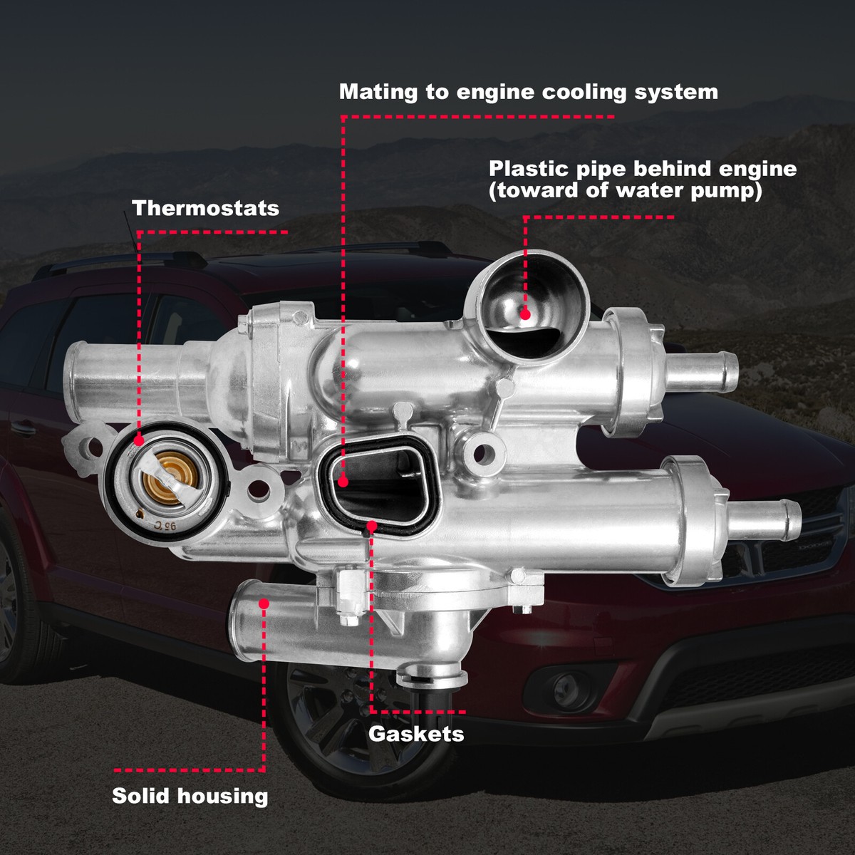 Aazon.co: Engine Coolant Therostat Housing Assebly - Copatible For Chrysler Town & Country