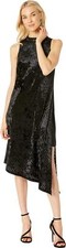 Adrianna Papell Women's Sleeveless Perforated Velvet Dress with Long Side Slit,