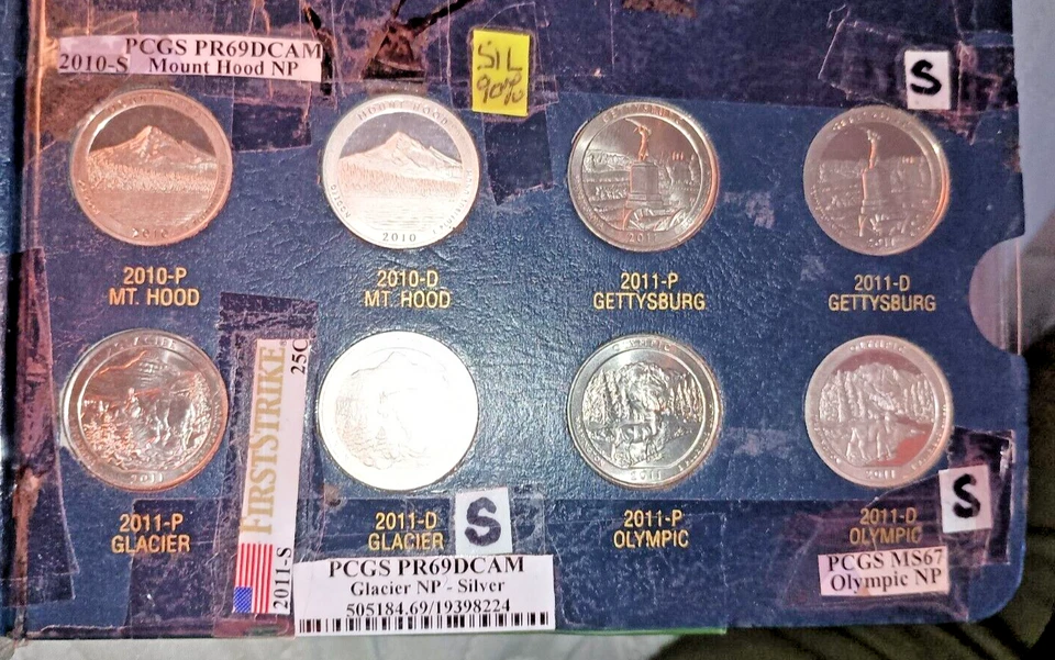 WHITMAN NAT'L PKS 25c-2010to2021-P&D-7pg.-122 SLOTS-APROX.244(2X)MOEDA-30 PRATA - Imagem 4 de 4