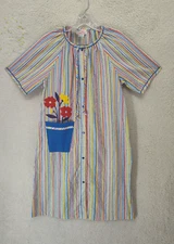 Smart Time Women Robe Small Blue Striped Floral Embroidered Casual Nightgown