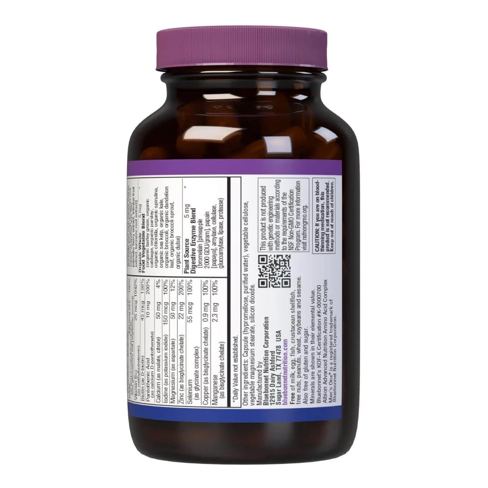 Bluebonnet One Mens One 40+ Whole Food-Based Multiple 60 Vegetable Caps, Non GMO - Image 3 of 4