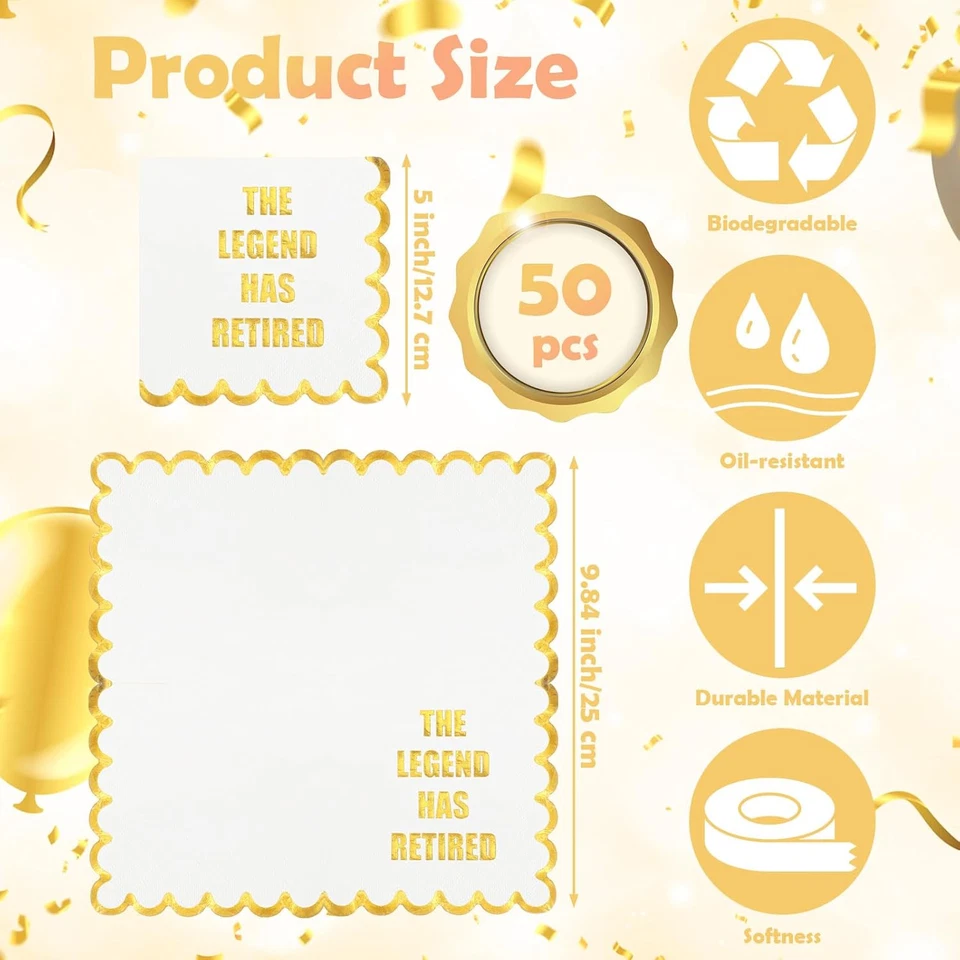 Servilletas de papel Happy Retirement la leyenda se ha retirado cóctel 5x5 pulgadas desechables Foto 3 de 4